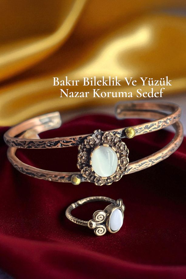 Bakır Saf Bileklik Ve Yüzük Yansımalı Taşlı Ayarlanabilir Çok Kaliteli ( Hakiki saf bakır ) - 1