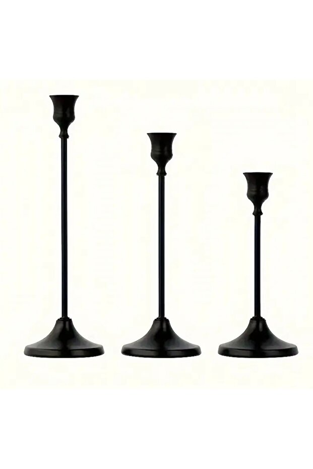 Siyah Şamdan, 3lü Vintage Şamdan, Pirinç Metal Şamdan - 3