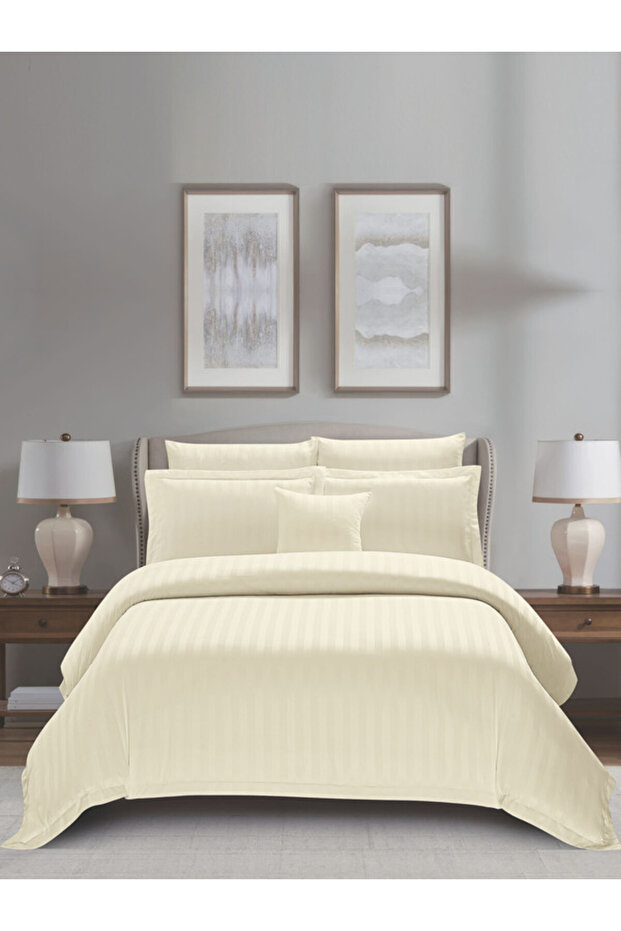 Comforter Set King Size, 8-Pcs, 260x240 cm, Striped Bedding Set, All Season, Microfiber