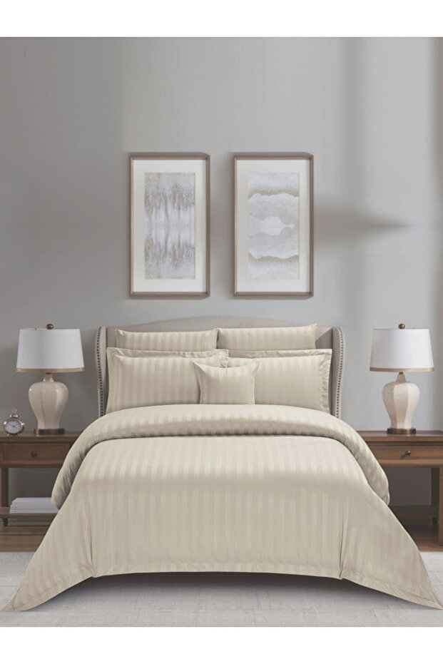 Comforter Set King Size, 8-Pcs, 260x240 cm, Striped Bedding Set, All Season, Microfiber