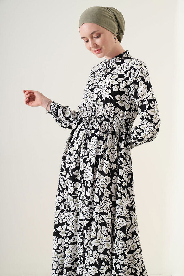 Women's Judge Collar Hijab Dress Black 1054