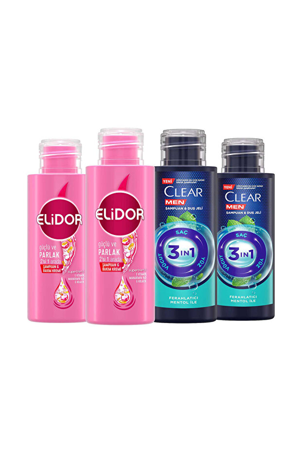 Men Şampuan & Duş Jeli 3in1 90 ml x2 + Elidor Şampuan & Bakım Kremi Güçlü ve Parlak 90 ml x2 - 2
