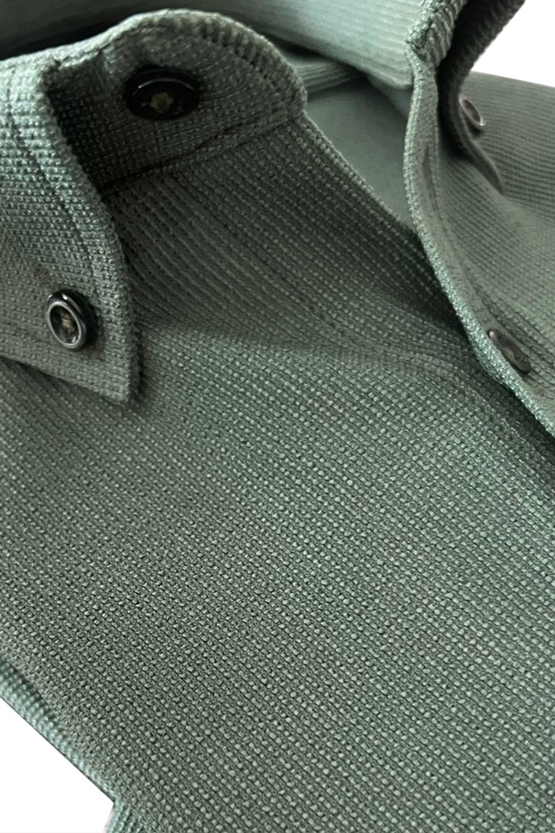 Men's Shirt Green Shirt Lycra Long Sleeve Pocketed Comfortable Fit Loose Draped Cotton