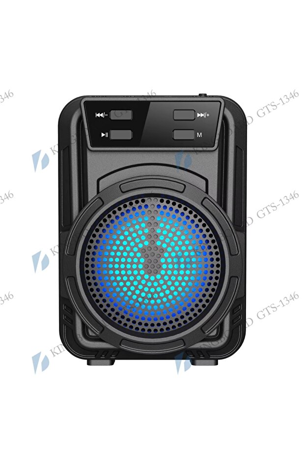 GTS-1346 مكبر صوت كاريوكي صغير محمول مزود ببلوتوث ومكبر صوت متعدد الوسائط مع إضاءة LED وعربة محمولة
