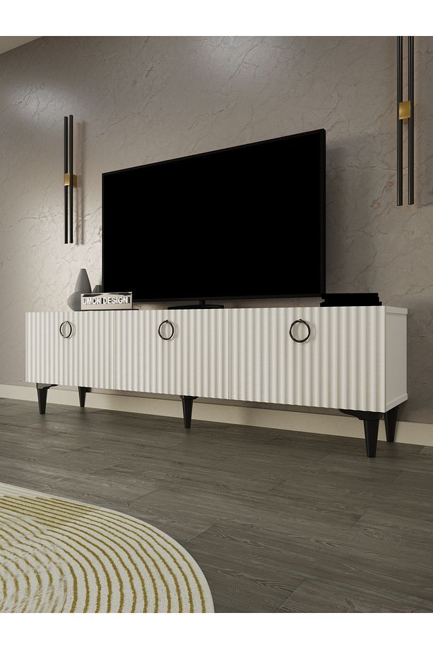 Line Tv Ünitesi 150 cm Üç Kapaklı MDF Kapak Raflı Ayaklı TV Sehpası - 1