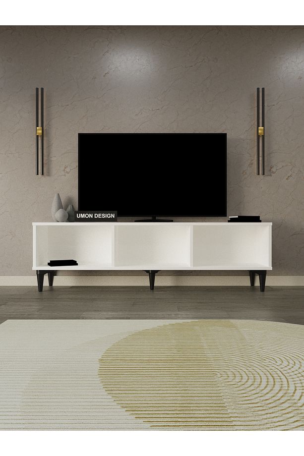Line Tv Ünitesi 150 cm Üç Kapaklı MDF Kapak Raflı Ayaklı TV Sehpası - 4