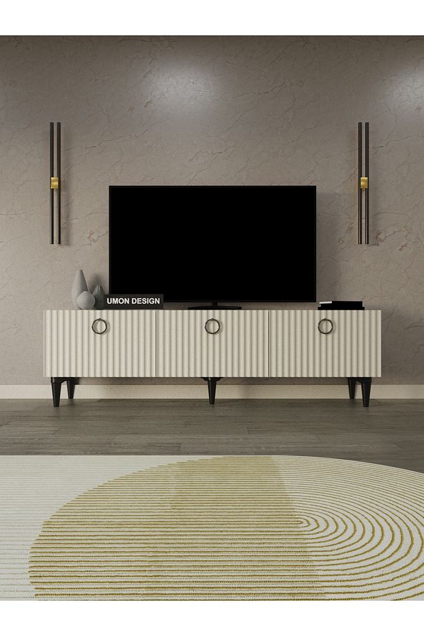 Line Tv Ünitesi 150 cm Üç Kapaklı MDF Kapak Raflı Ayaklı TV Sehpası - 3