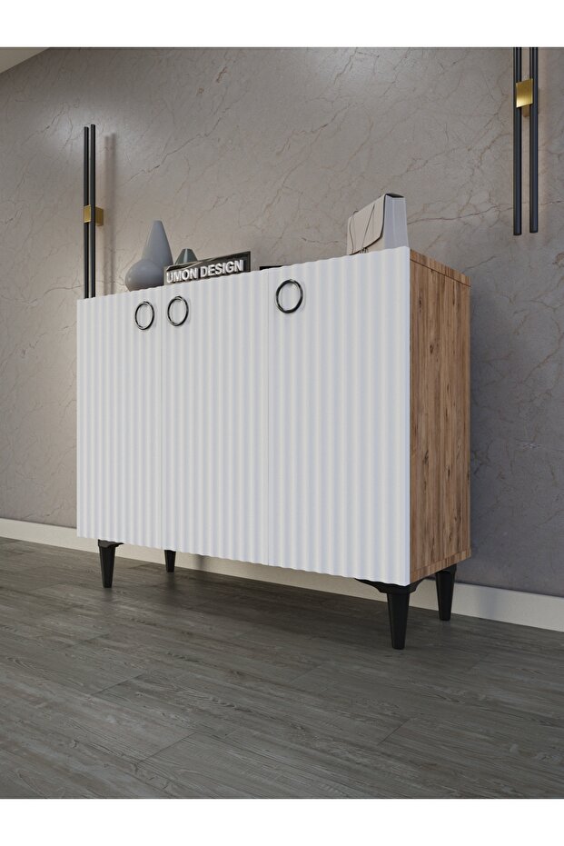 Line 4 Raflı 3 Kapaklı Ayakkabılık Çok Amaçlı Dolap Ayaklı Konsol Dekoratif MDF Kapak - 2