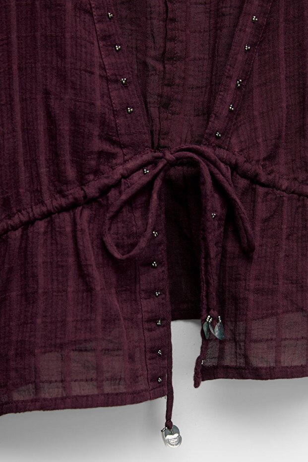 Bağlama detaylı boncuklu bluz - 6