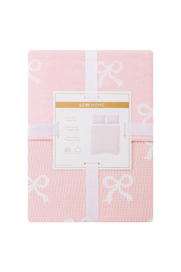 LCW HOME Pembe Fiyonk Desenli Çift Kişilik Pike Seti - 6