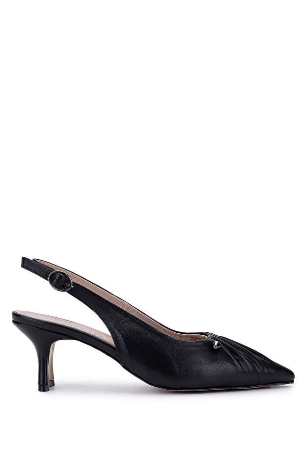 Women's Genuine Leather Black Leather Heeled Shoes
