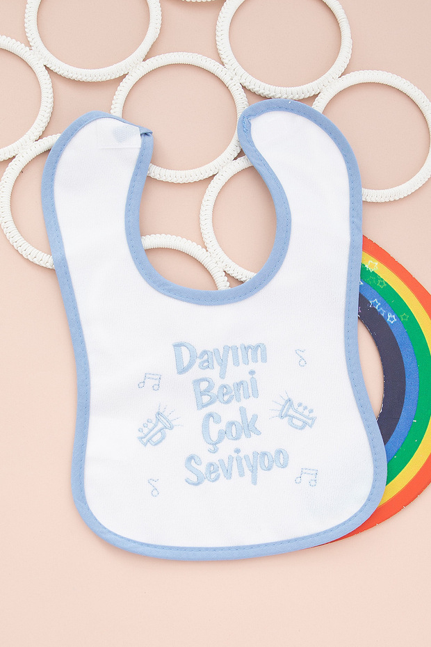 Blue My Uncle Loves Me so Much Embroidered Baby Bib (0-1 Years)