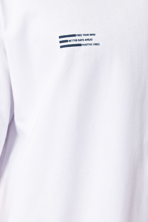 Beyaz Oversize Yazı Baskılı %100 Pamuklu T-Shirt TMNSS24TS00075 - 5