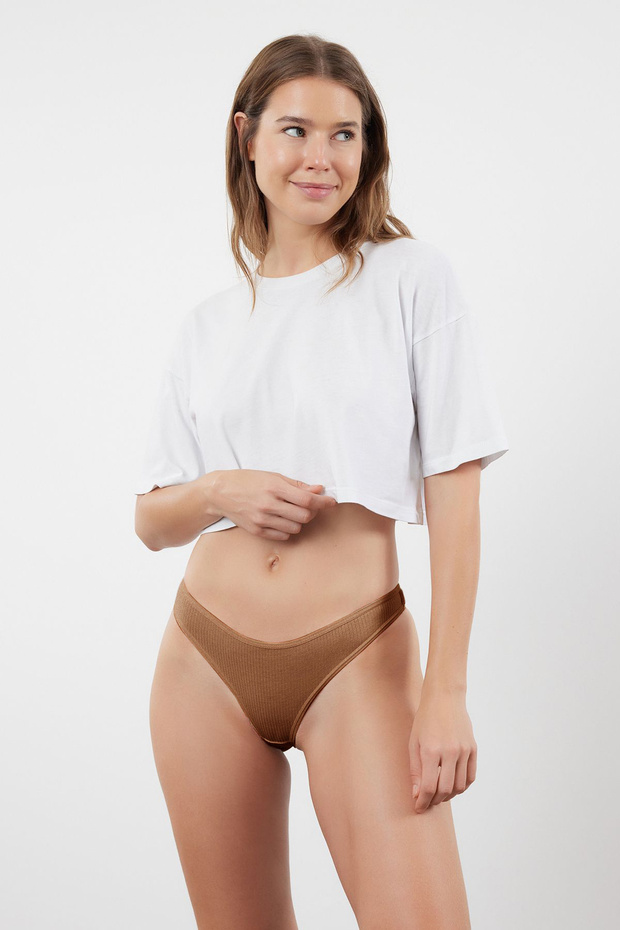Kahverengi-Çok Renkli 5'li Paket Fitilli Tanga Örme Külot THMSS24KU00045 - 10