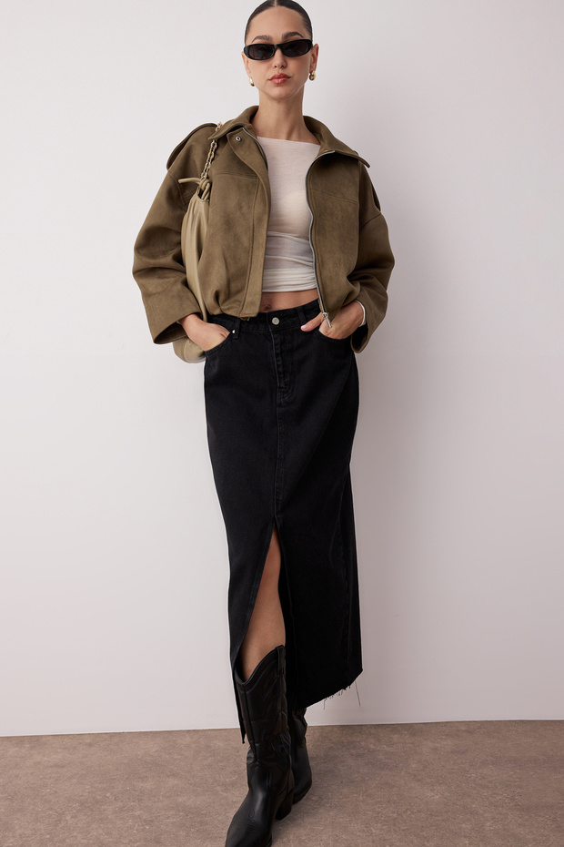 More Sustainable Czarna spódnica maxi z rozcięciem TWOSS23ET00290 - 1