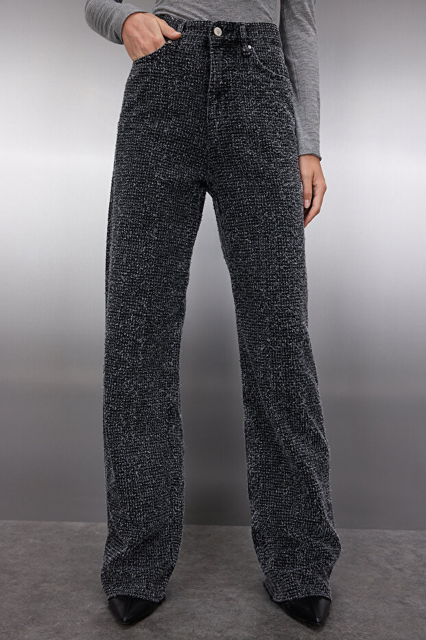 Siyah Dokulu Yüksek Bel Wide Leg Geniş Paça %100 Pamuk Non-Stretch Jeans TWOSS25JE00149 - 2