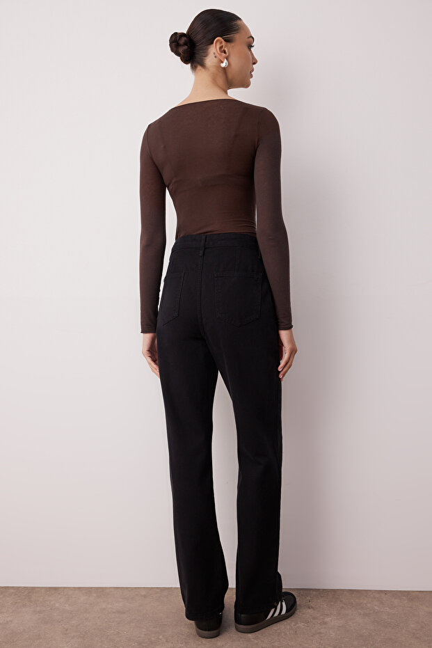 Siyah Cep Detaylı Yüksek Bel Wide Leg Jeans TWOAW22JE0595 - 8