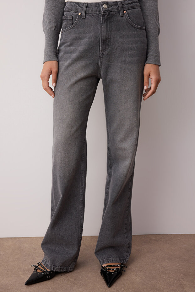 Šedé džínsy s vysokým pásom a širokými nohavicami zo 100% bavlny bez streču TWOAW24JE00089 - 3