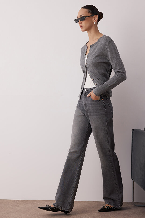 Šedé džínsy s vysokým pásom a širokými nohavicami zo 100% bavlny bez streču TWOAW24JE00089 - 2