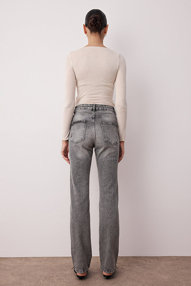 Antrasit Yüksek Bel Comfort/Esnek Bootcut Jeans TWOAW23JE00657 - 4