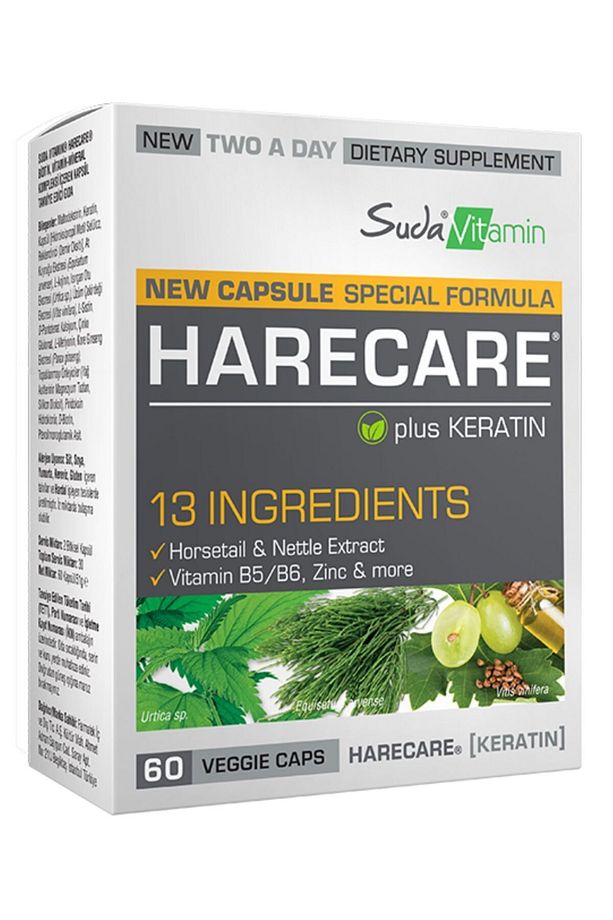 Harecare Saç Vitamini Keratin+Yüksek Doz Biotin+Çinko Saç Dökülmesi Karşıtı 60 Bitkisel Kapsül - 1