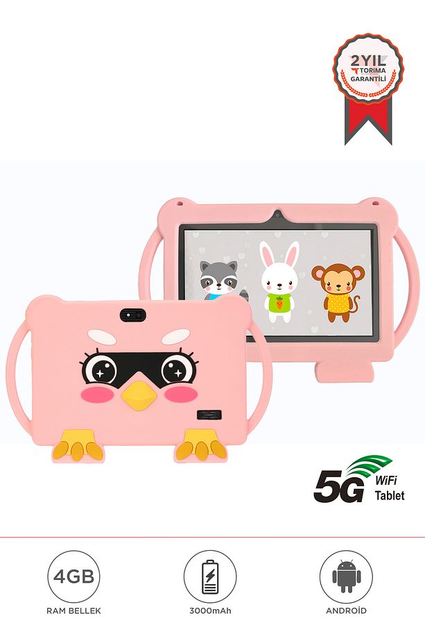T13 Pembe 4GB +128 GB Tablet Android 13 Çocuk Tableti Kılıf Hediyeli - 1