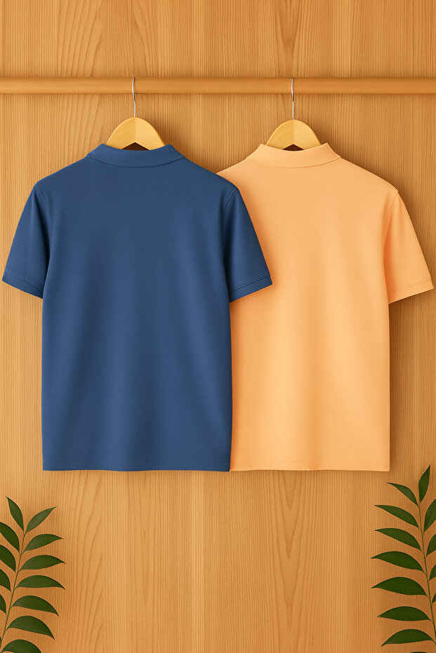 Indigo-Pembe 2'li Paket Regular/Normal Kesim Nakışlı Polo Yaka T-shirt TMNSS25PO00022 - 2