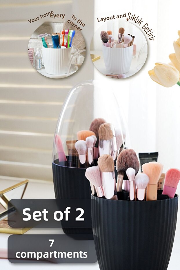 2-Piece Fanus 7-Compartment Makeup Organizer with Lid Anthracite