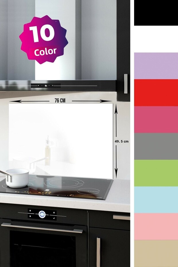 Glass Stove Back Protector| Solid Color - White| 49,5cm X 76cm