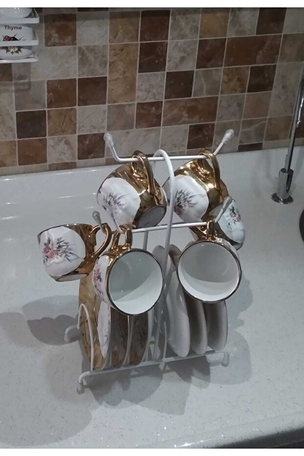White Countertop - Cup Holder Kitchen Organizer with Hangers and Plates