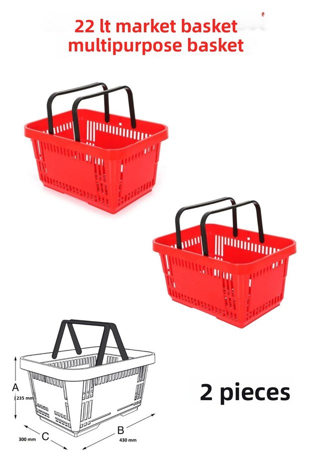 22 Liter 2 Pieces Grocery Basket, Shopping Basket, Grocery Basket with Handle