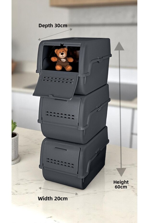 Motek MT-40 S-Box 8 لتر 3 قطع منظم متعدد الأغراض أنثراسايت (3*8 لتر)