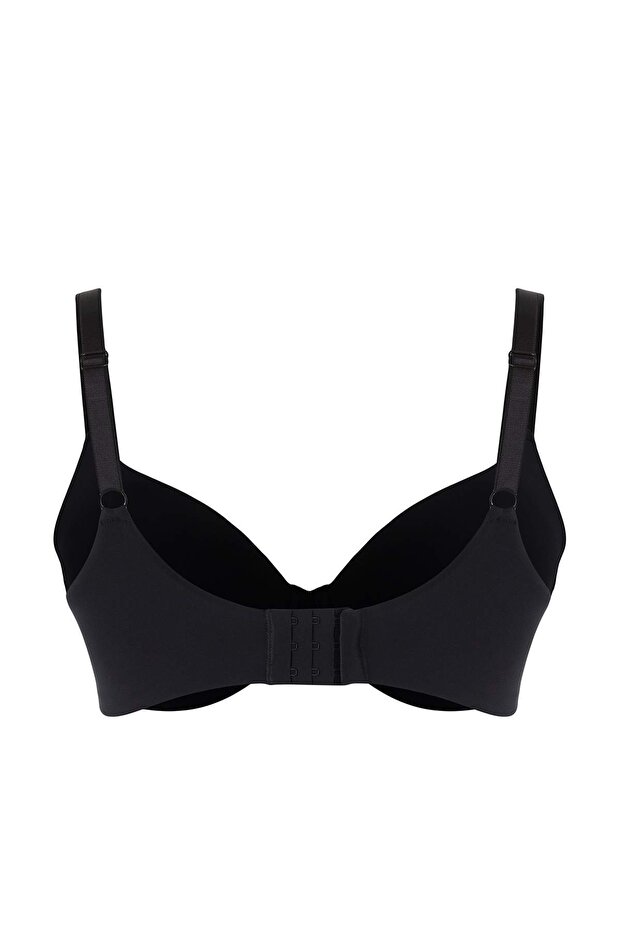 Siyah Sabit Kaplı Dolgusuz Balenli T-Shirt Bra Büyük Beden Sütyen TBBAW26CW00003 - 4