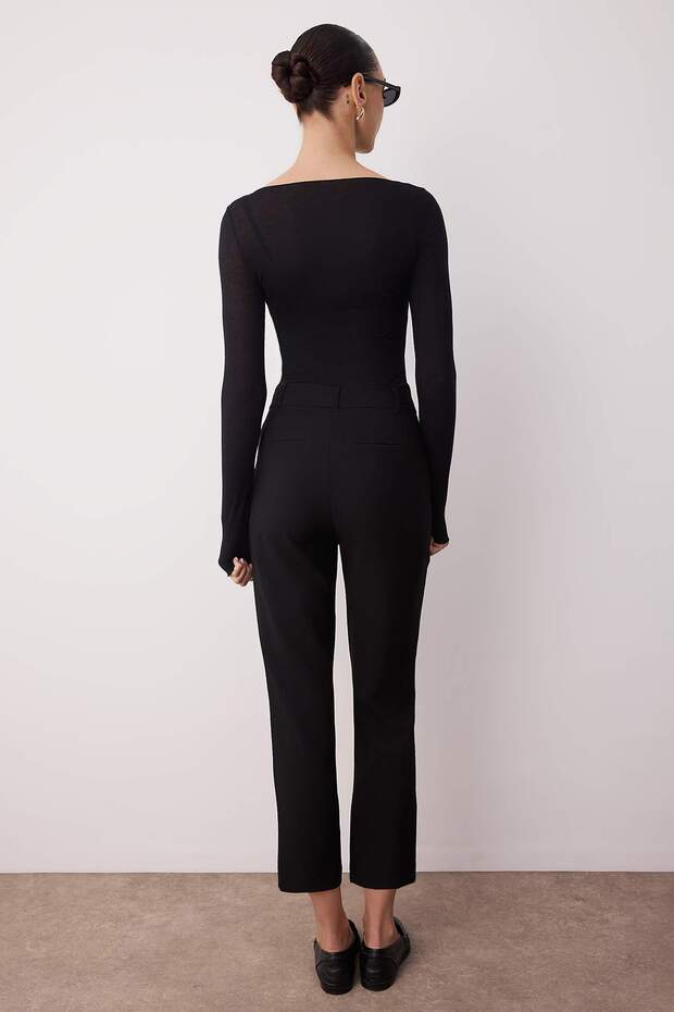 Siyah Basic Cigarette Dar Paça Dokuma Kumaş Pantolon TWOSS19ST0038 - 4