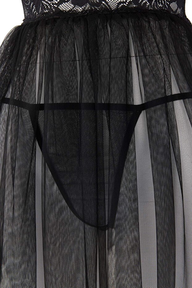 Siyah Kapsız Dantelli Tül/Mesh Askılı Külotlu Babydoll/Fantezi Gecelik THMAW26CY00001 - 6