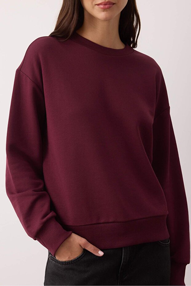 Mürdüm Kalın Regular/Normal Kesim Bisiklet Yaka Örme Sweatshirt TWOAW26SW00028 - 4