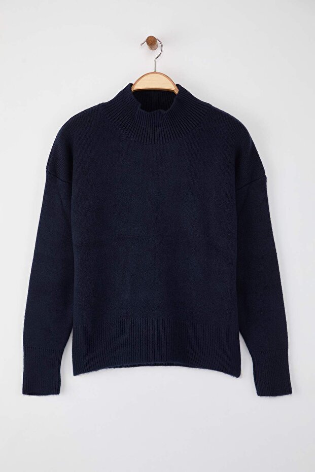 Wardrobe Essentials Lacivert Yün Karışımlı Geniş Kalıp Yumuşak Dokulu Triko Kazak | TWOAW26KZ00063 - 5