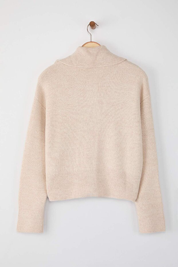 Wardrobe Essentials Taş Yumuşak Dokulu Geniş Kalıp Fermuarlı Triko Hırka | TWOAW26HI00092 - 6
