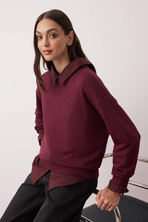 Mürdüm Kalın Regular/Normal Kesim Bisiklet Yaka Örme Sweatshirt TWOAW26SW00028 - 2