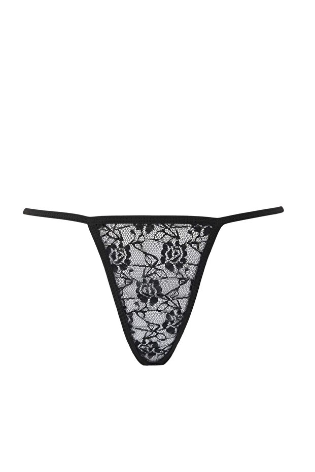 Siyah Jartiyerli Kapsız Fırfırlı Külotlu Dantel Askılı Babydoll/Fantezi Gecelik THMAW26LL00001 - 6