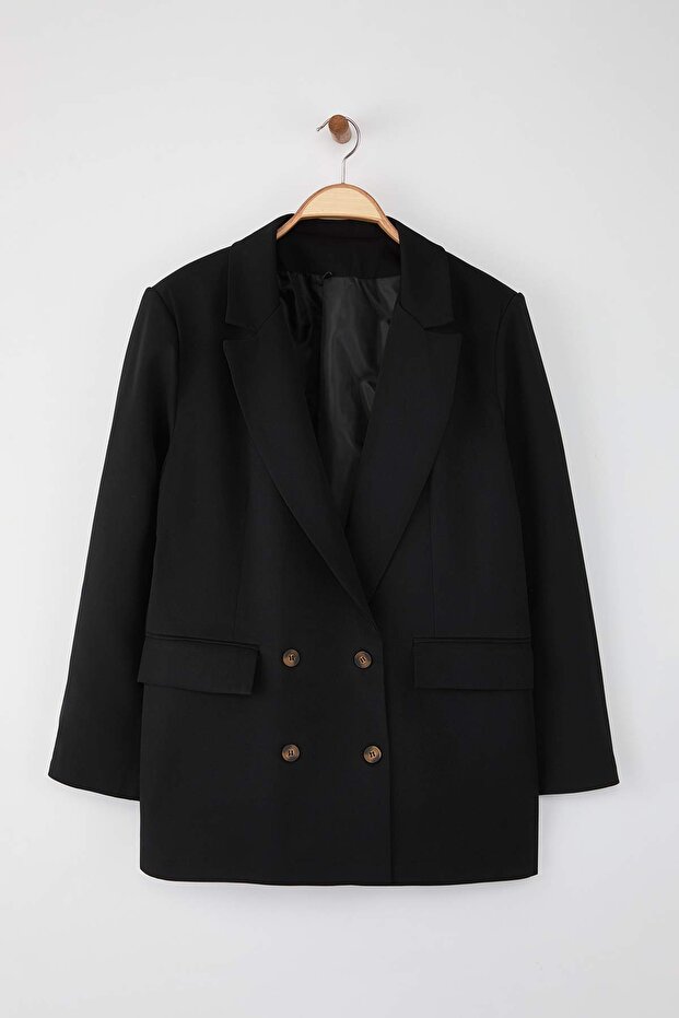 Czarna oversize/luźna marynarka z podszewką i guzikami, duży rozmiar TBBAW26AG00006 - 5