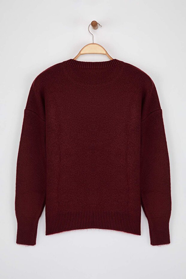 Wardrobe Essentials Bordo Yünlü Premium İplik Basic Geniş Kalıp Triko Kazak | TWOAW26KZ00065 - 6