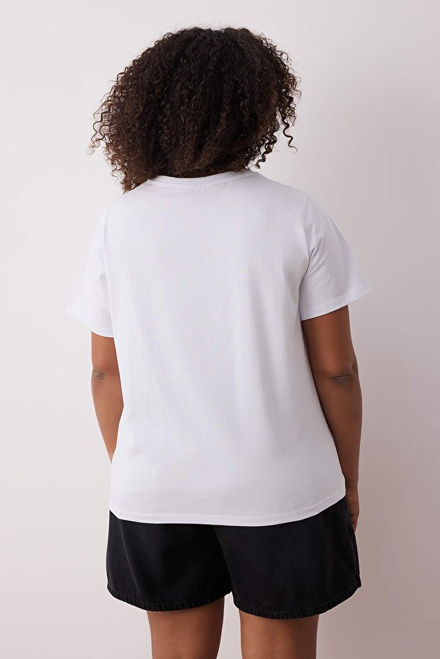 Siyah-Beyaz 3'lü Paket Büyük Beden T-shirt TBBSS25BF00071 - 5