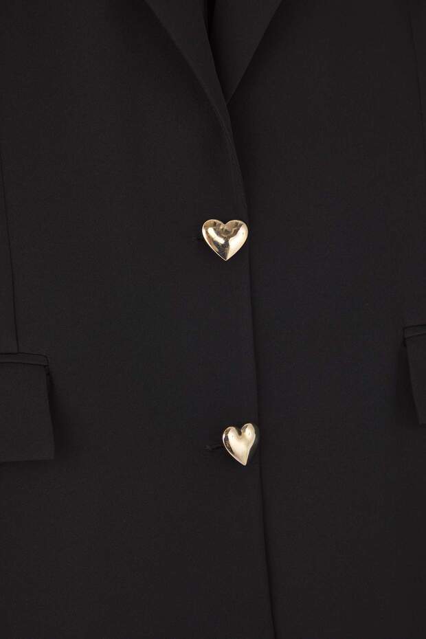 Czarny oversize/luźny krój z guzikami Tkanina Duży rozmiar Marynarka TBBAW26AG00008 - 6