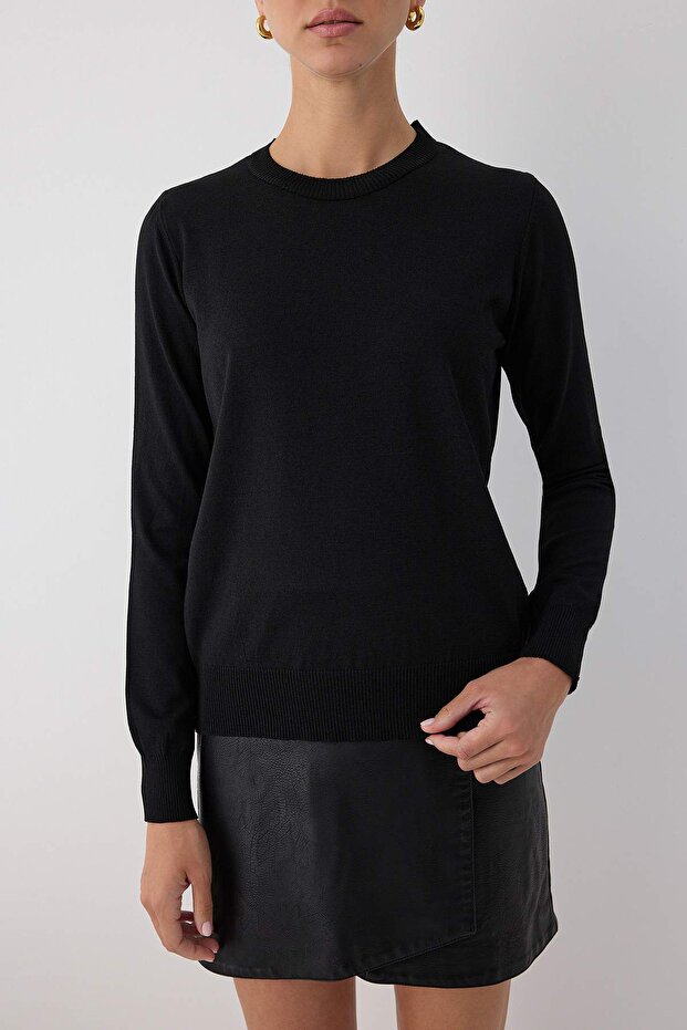 Wardrobe Essentials Siyah Merserize Görünümlü İnce Basic Triko Kazak | TWOAW26KZ00081 - 3