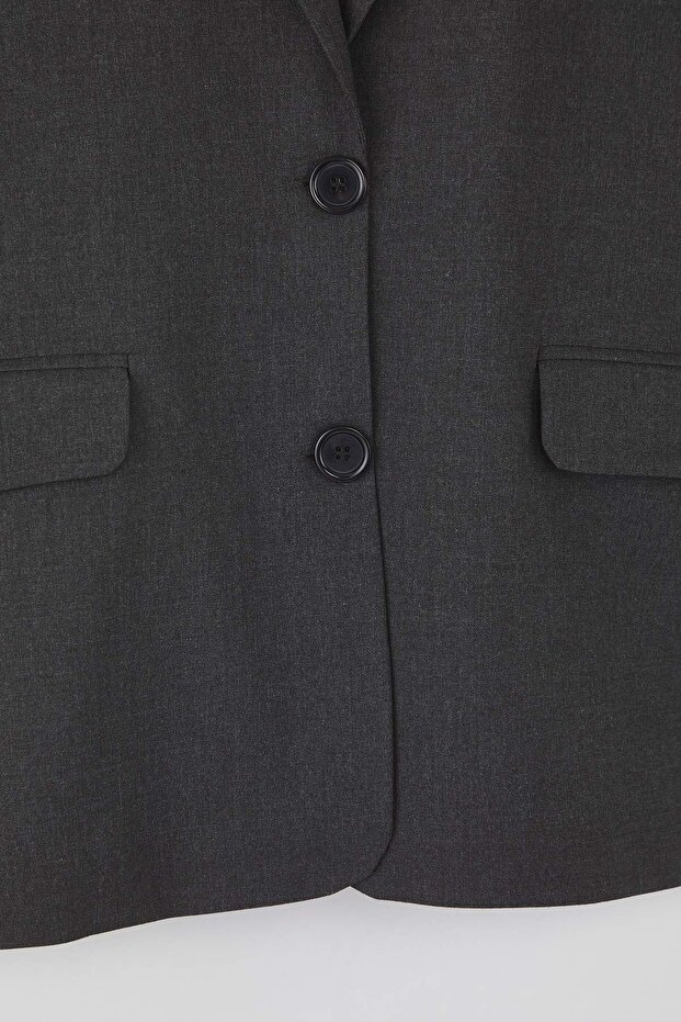 Antrasit Premium Oversize/Bol Kesim Astarlı Dokuma Blazer Ceket TBBAW26AG00007 - 6