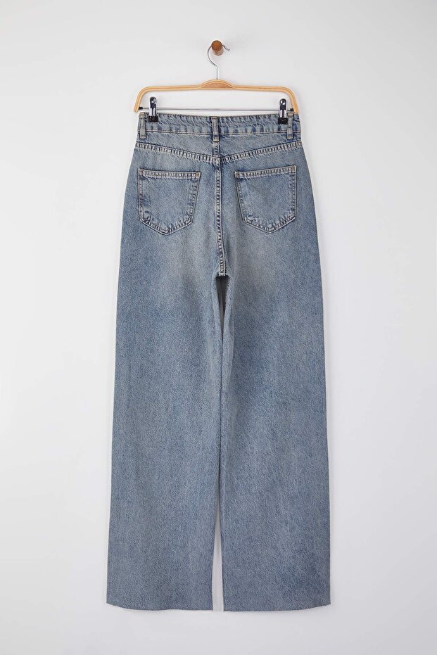 Mavi Yüksek Bel Paçası Kesikli Geniş Paça Wide Leg Jeans TWOAW26JE00089 - 6