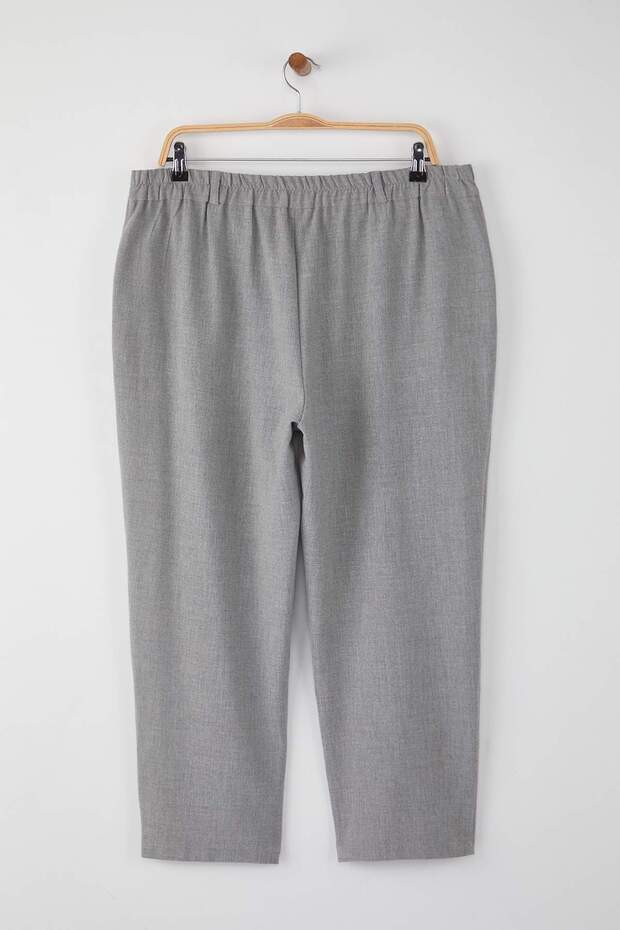 Gri Lastik Belli Dokuma Premium Kumaş Büyük Beden Pantolon TBBAW26AR00012 - 8