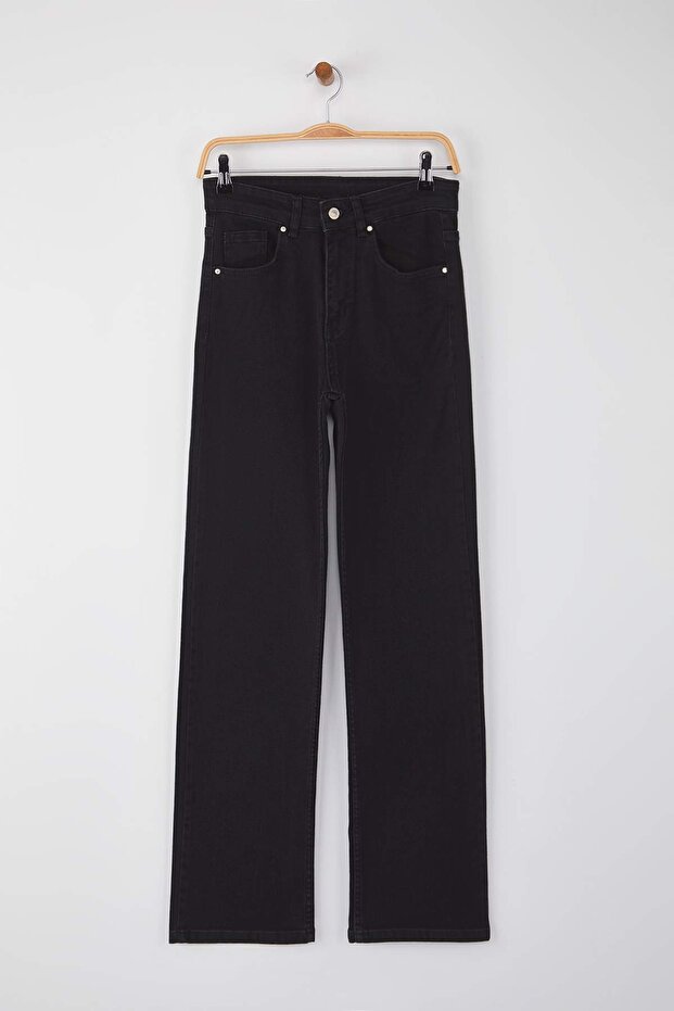 Siyah Normal Bel Geniş Paça Orta Esnek Straight Smoke Jeans TWOAW26JE00085 - 5