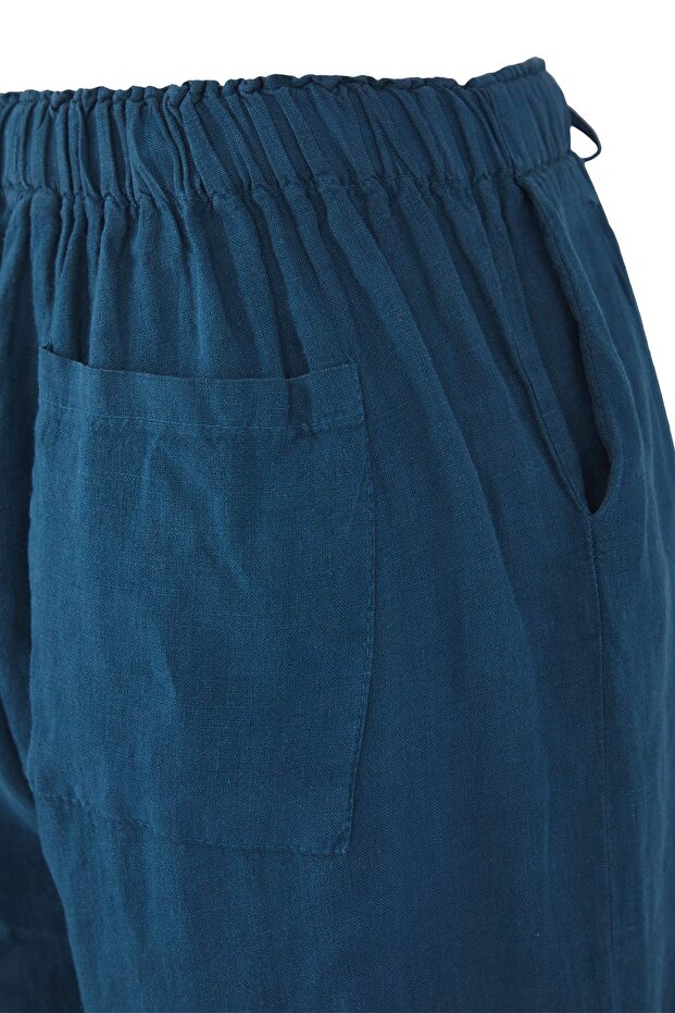 Indigo Keten Kolsuz Bluz ve Pantolon Dokuma Alt - Üst Takım TWOSS25AU00121 - 6